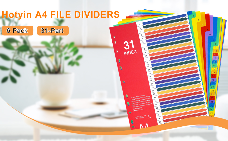 Hotyin File Dividers A4, 31 Part Folder Dividers, 6 Pack Plastic Binder