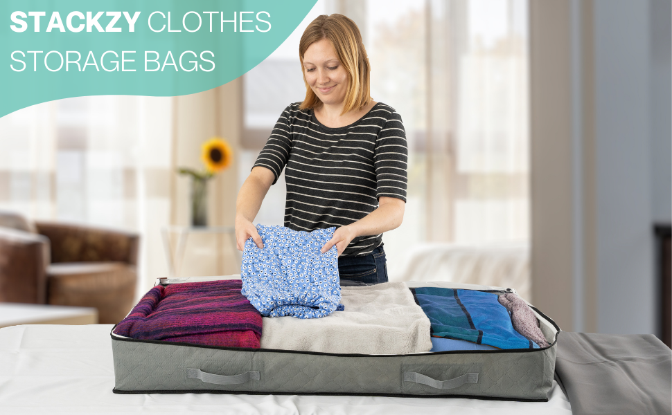 Stackzy Flat Clothes Underbed Storage Bags Sturdy Fabric Storage