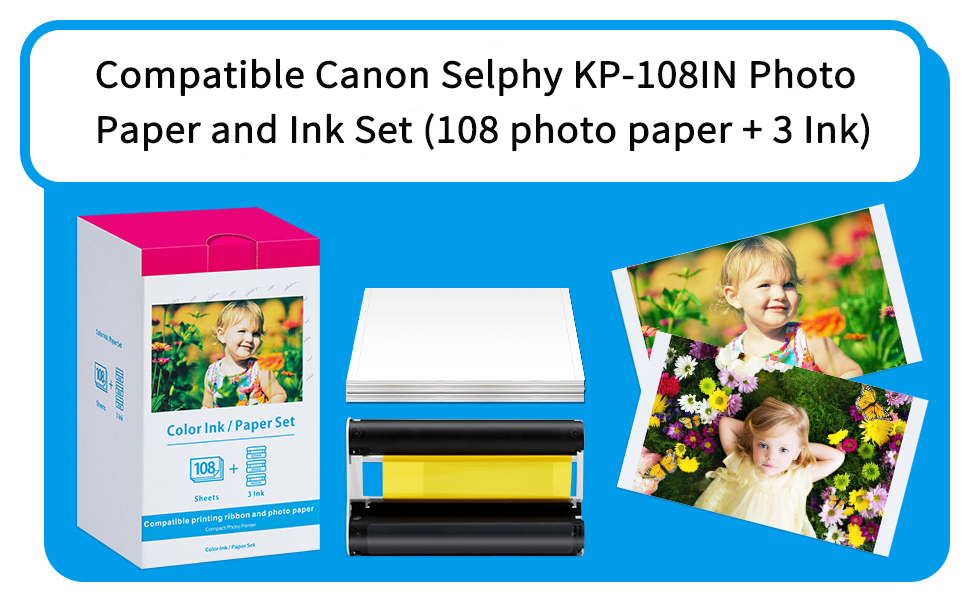 Greateam KP108IN CP1300 CP1500 Photo Paper and Ink, Compatible Canon
