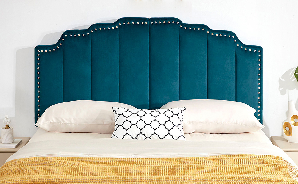Kingfun Tbfit Mid Century Headboard for King Size Bed, Velvet Upholstered Tufted