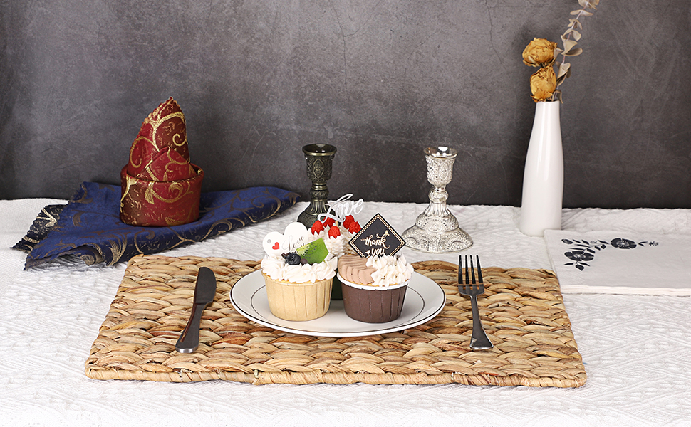 BSTKEY Set of 6 Natural Water Hyacinth Placemats Wicker Place Mat