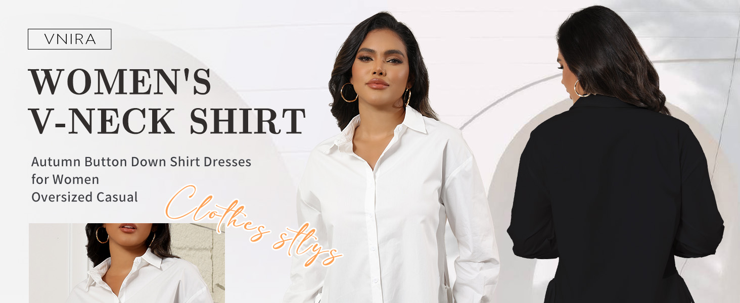 vnira womens v neck shirt autumn button down shirt dresses oversized casual