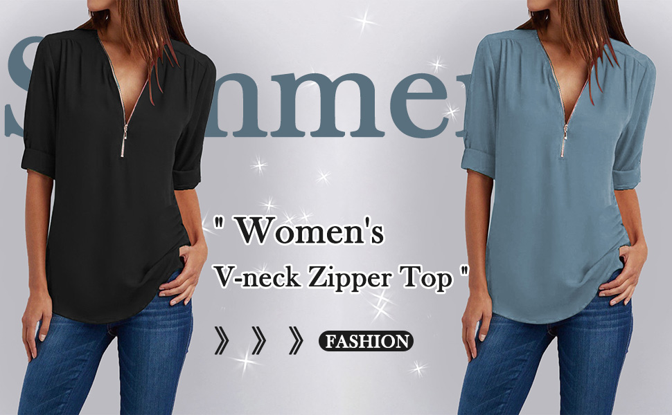 Summer Tops for Women 2025 Dressy Vacation Blouses 1/4 Zip Up Tunic Casual Beach Going Out Shirts