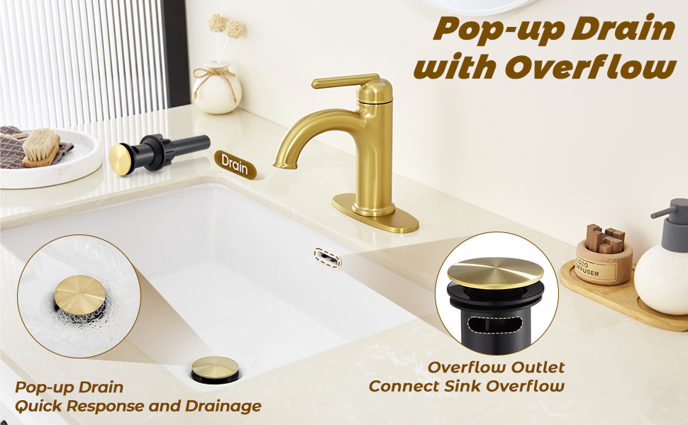 Wintap Bathroom Sink Faucet with Popup Drain Deck Mount 1 Hole Vanity