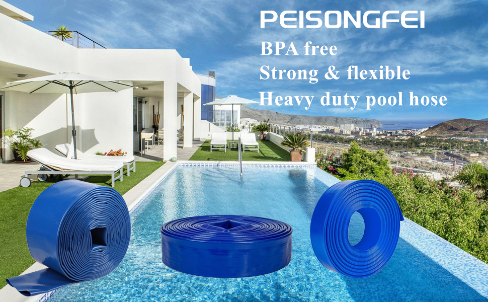 1 1/2 IN x 50 FT Pool Backwash Hose, Heavy Duty Flat