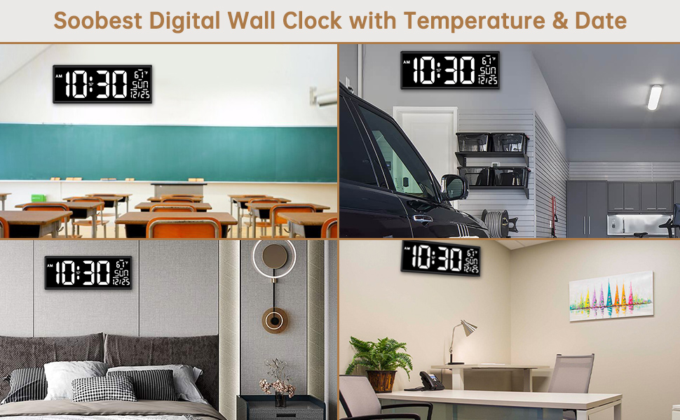 Soobest Digital Wall Alarm Clock with Date Temperature