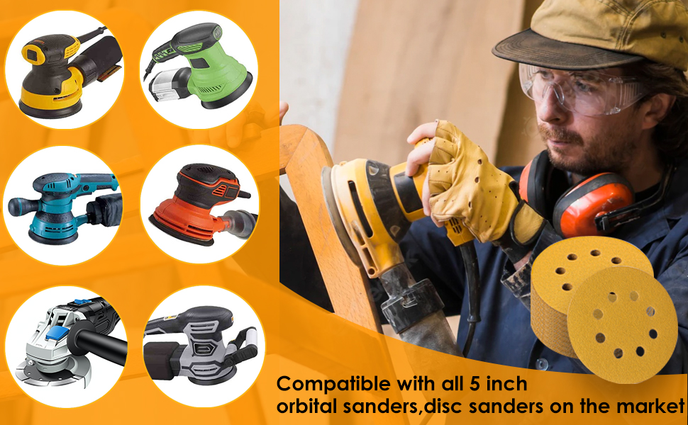 Mua Spmarkt 5 Inch Sanding Discs Hook and Loop 50 Pack, 8 Hole Gold