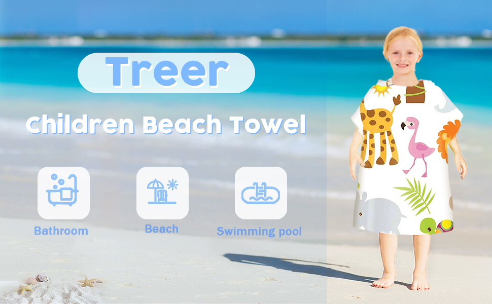Kids Poncho Hooded Towels, Exquisite Pattern Beach Swimming Bath Towels with Hood