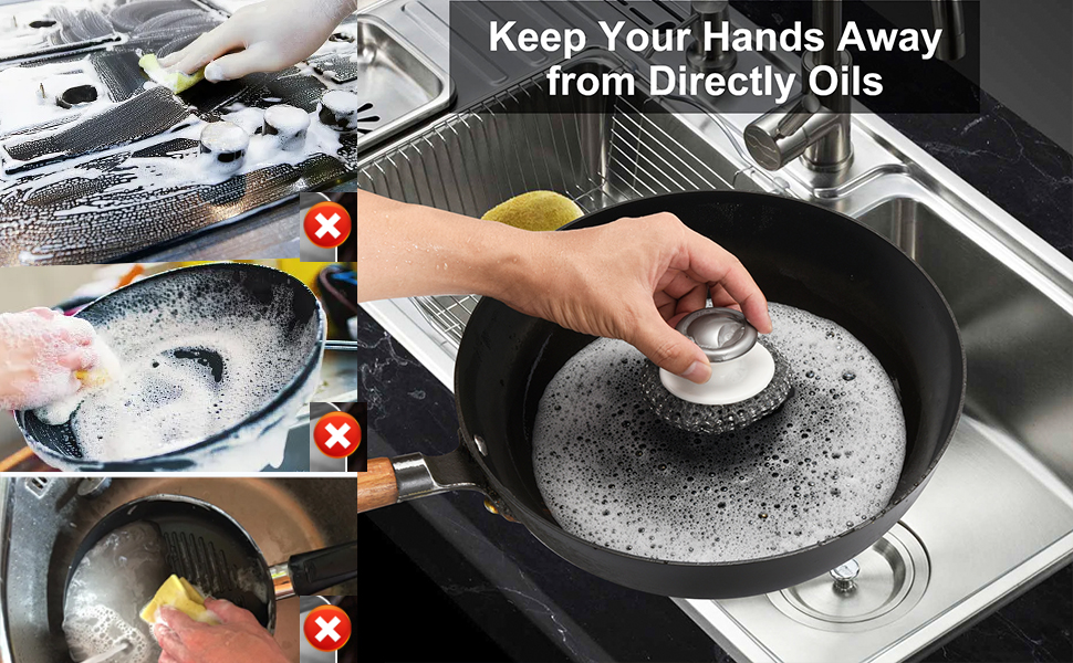 2Pcs Stainless Steel Wool Scrubber with Handle, Steel Wool