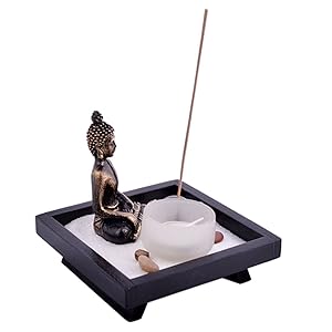 Asian Japanese Feng Shui Sand Zen Garden Buddha Tealight & Incense Holder