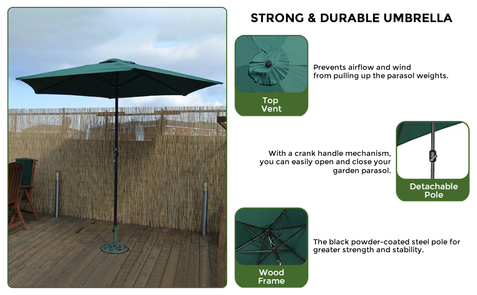 Garden Mile 2.7m Black Wind Up Garden Parasol Umbrella with Steel Shaft