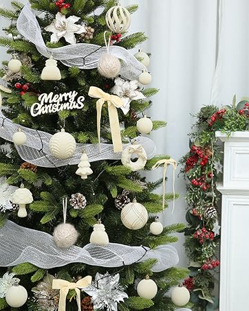 Cream White Flocked Christmas Ornaments