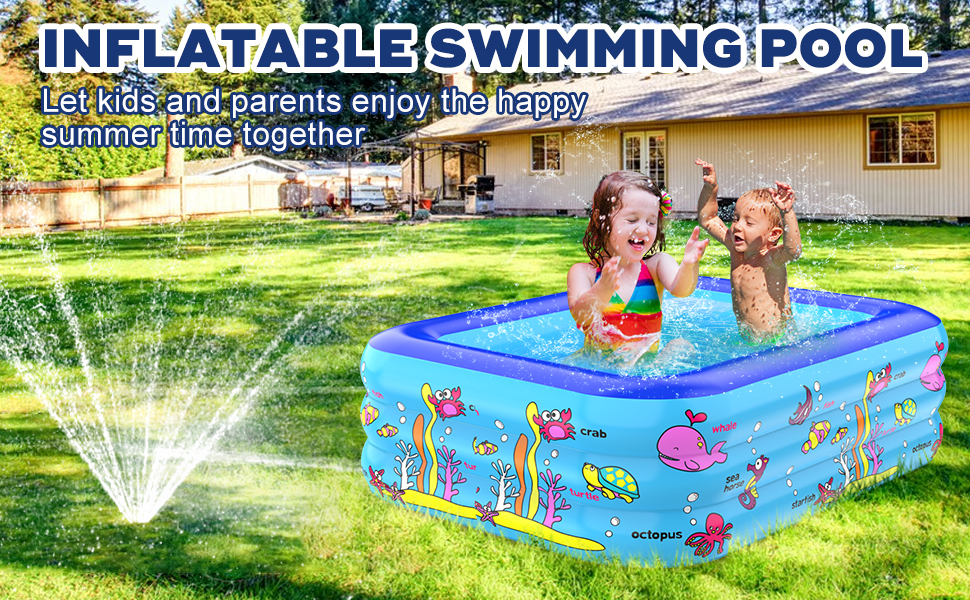 Inflatable Kiddie Pool, Kiddie Pool 59" x 45" x 20" Ocean