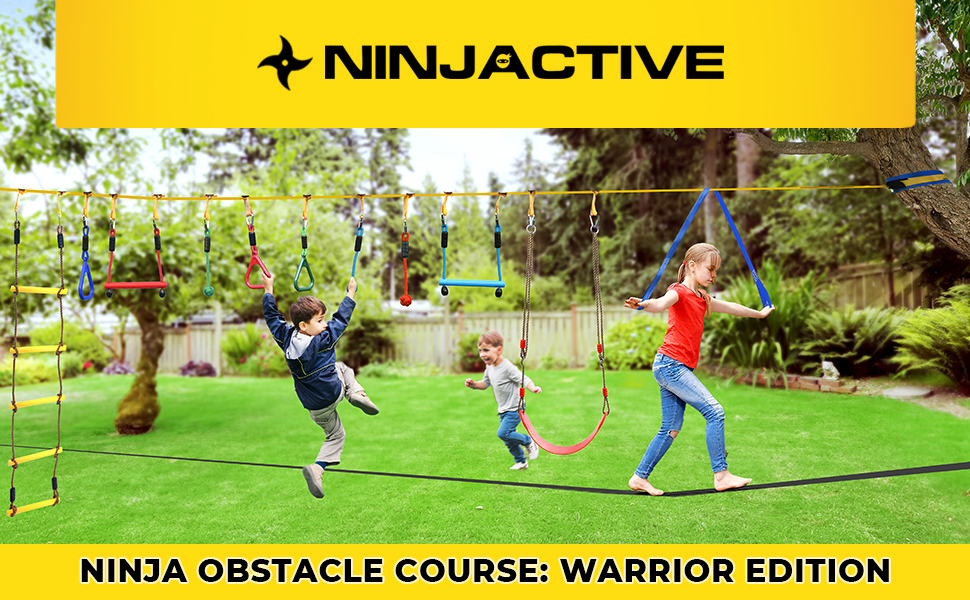 NINJACTIVE Ninja Obstacle Course for Kids with 4 Play Modes, 2 Slack Lines 2x56