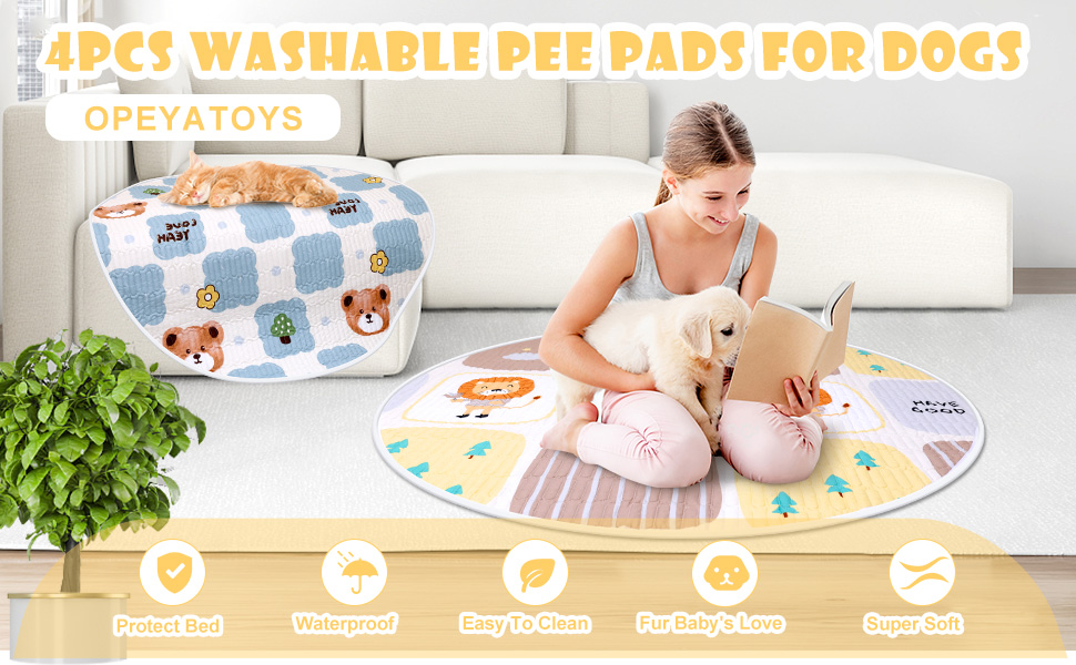 OPEYATOYS 4 Pack 36" Round Washable Whelping Pads for Dogs