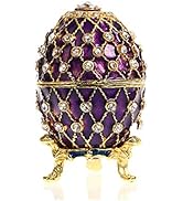 YU FENG Faberge Egg Shaped Trinket Box Hinged Jewelry Ring Holder Collectible Figurine Boxes w/Cr...