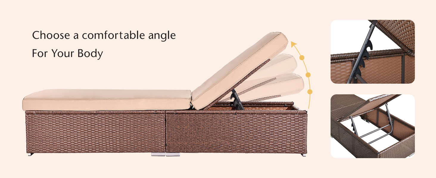 SUNVIVI OUTDOOR Paito Chaise Lounge, 1 Piece, Brown Wicker