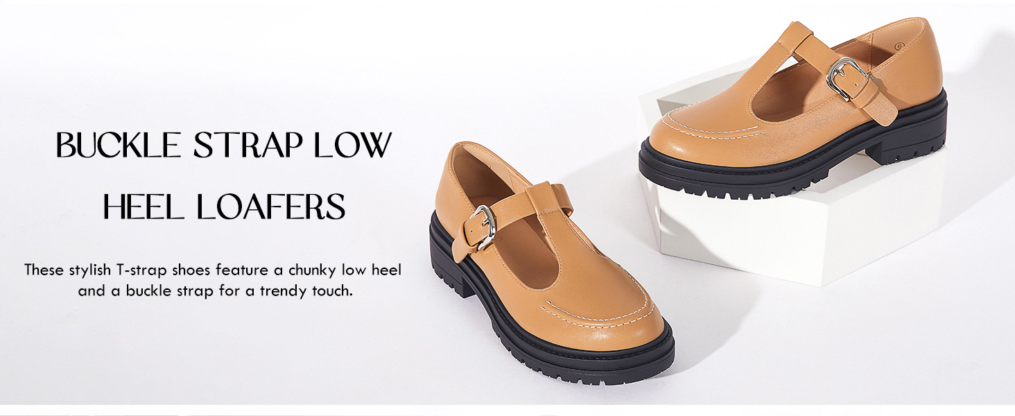 buckle strap low heel loafers