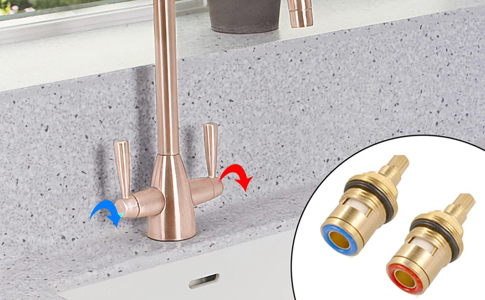 ACHANFLY 2PCS Tap Valves Replacement Mixer Tap Cartridge 1/4 Turn