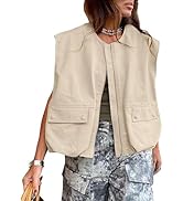 TUREAU Womens Oversized Zip Up Cargo Vest Ruched Hem
