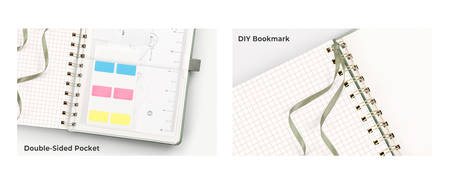 RETTACY Graph Paper A5 NotebookGrid Notebook Leather Hardcover,Spiral