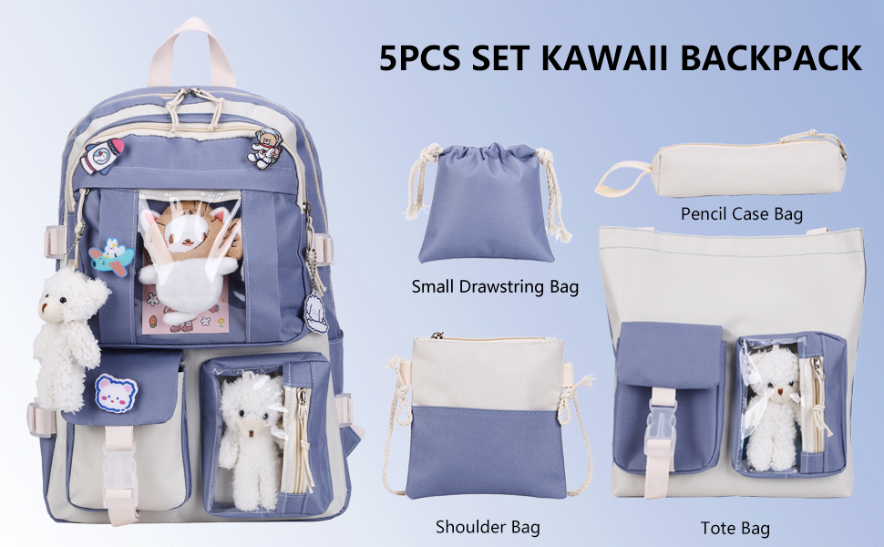 jingyuKJ Kawaii Backpack With Kawaii Pin And Accessories, 5pcs Set Cute