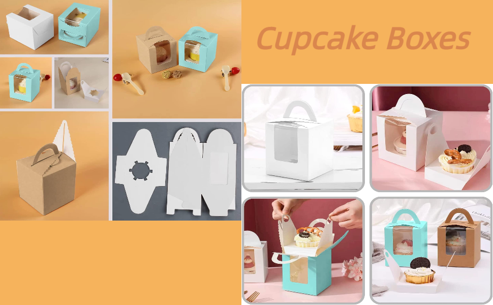 50PCS Cupcake Boxes,Individual Cupcake Boxes with Handle,Single Cupcake