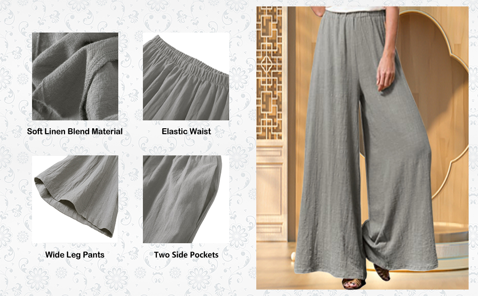 Casual Loose Wide Leg Linen Pants For Women High Wasit Petite Palazzo Pants