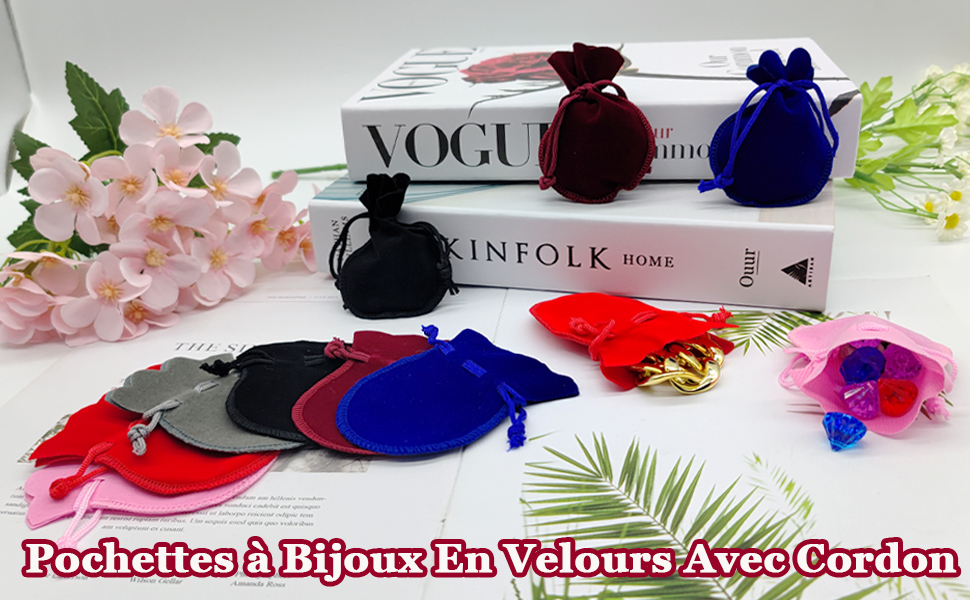 XCSJ Sac à Cordon En Velours Pochette Velours Pochettes à Bijoux En Velours Avec Cordon 
