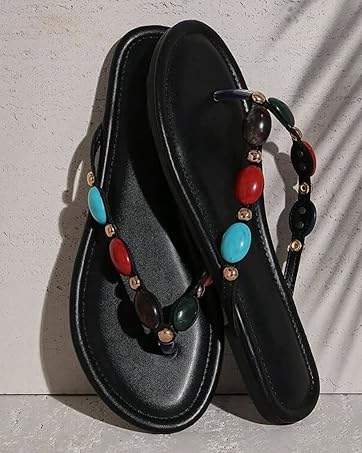 Jewelled Thong Flip Flops Heels for women Stone strappy sandals