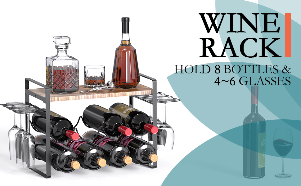 Colewin Wine Racks Countertop,8 Wine Bottles Storage Wine Rack Wood,Small Wine Rack