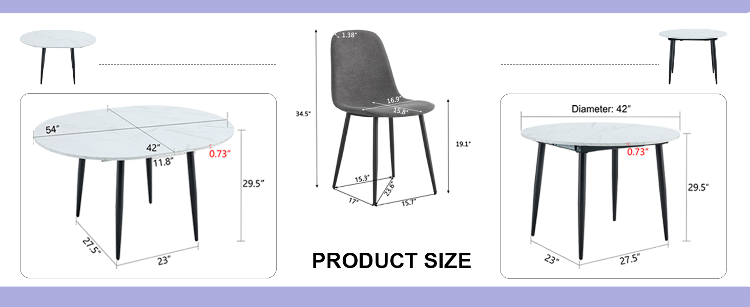 FURNITO Round Dining Table Set for 6, 42"54" Extendable