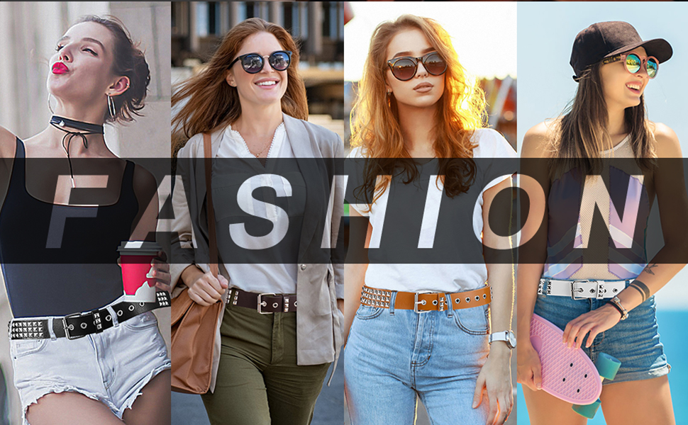 Collage di donne in abiti alla moda, che mostra vari stili tra cui occhiali da sole, cappelli e abbigliamento casual. Il testo in