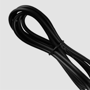 a close up of a black plastic cable with a white background