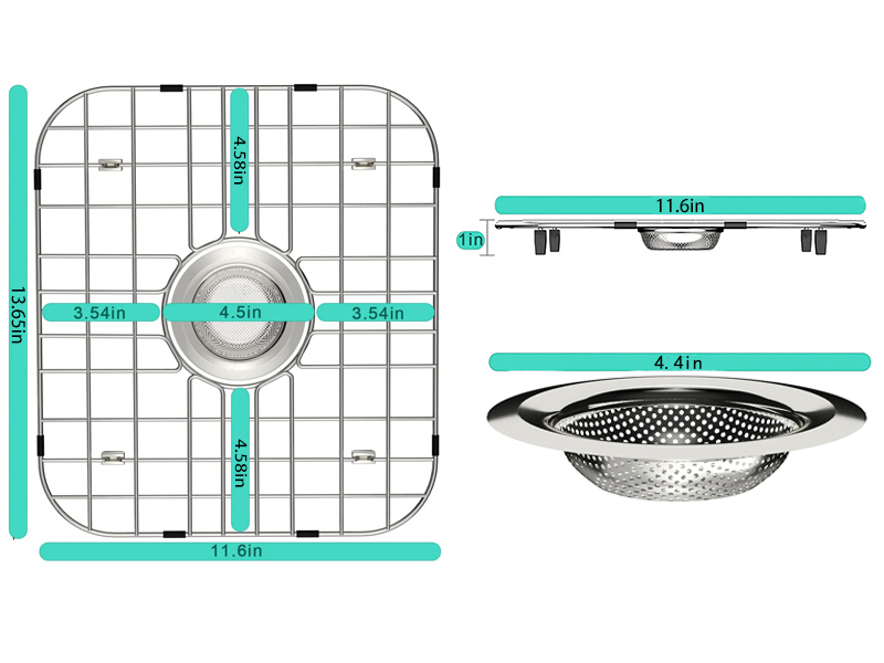 SANNO Sink Protectors Gird, 13.65" Centered Drain Hole Sink Grid and Stainless Steel Sink