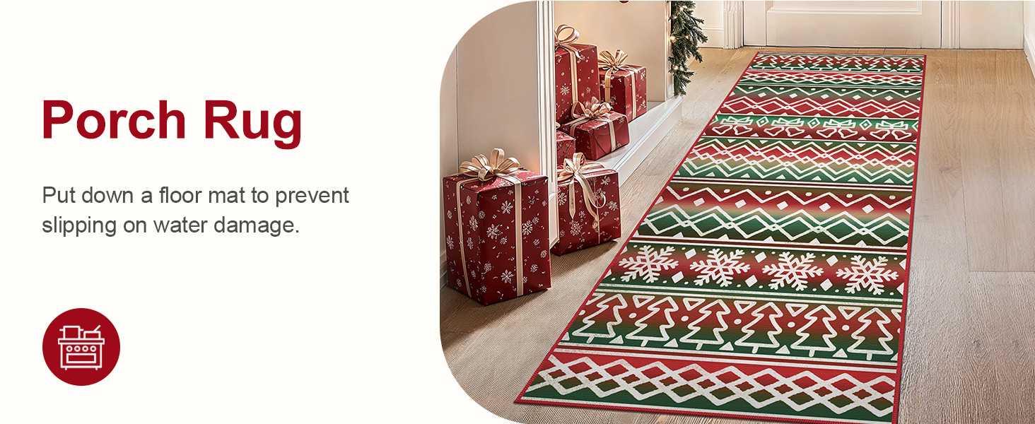 Bavni Runner Rug, Aesthetic Xmas Festive Machine Washable
