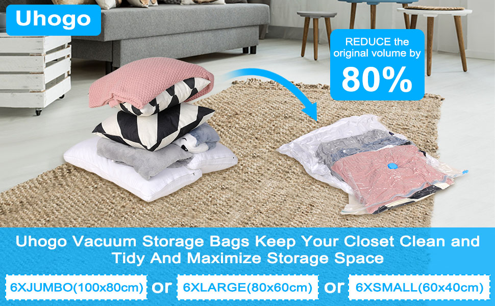 Uhogo Vacuum Storage Bags, 6 Pack Large Vacuum Bags 80x60cm, Double Zip