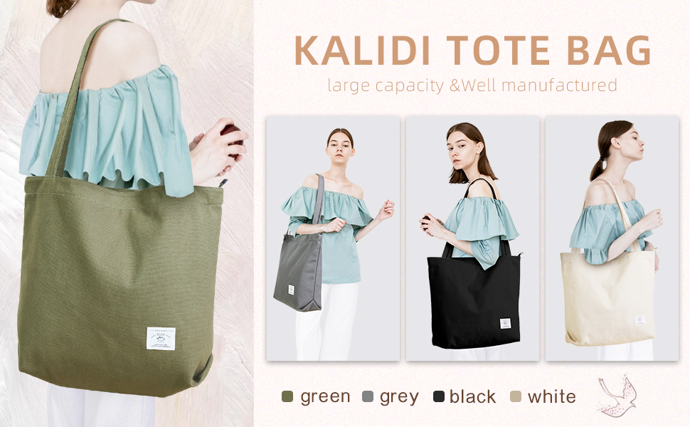 KALIDI Canvas Tote Bags for Women with Zip,Casual Women's Totes with