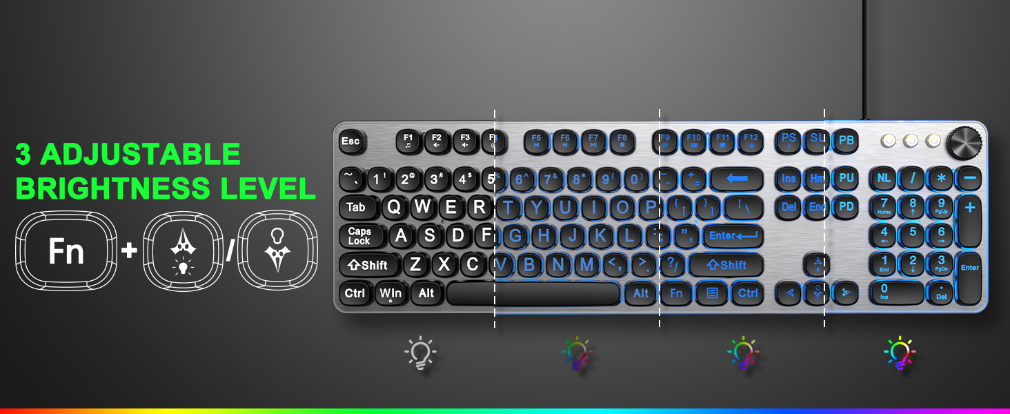 large print backlit keyboard wired usb lighted computer keyboards with 7-color backlit