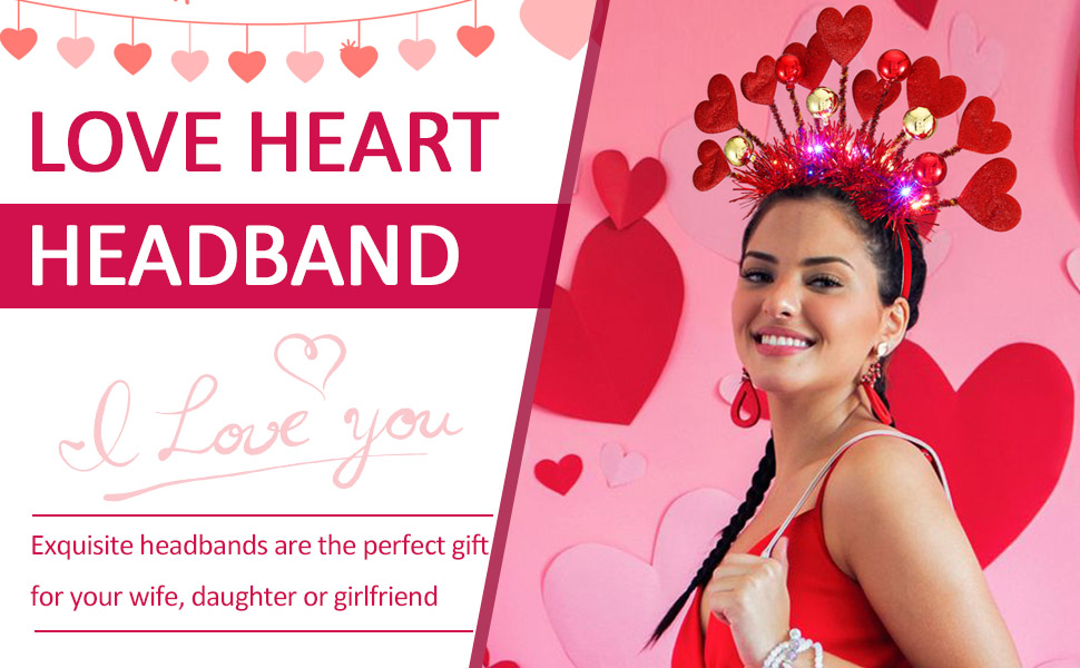 Kisshine Valentine's Day Headband Light Up Hearts Hair Band