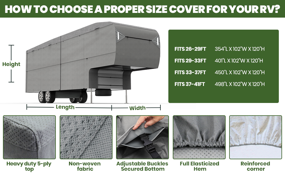XGEAR 5th Wheel RV Cover Windproof Camper Cover, Extra 5