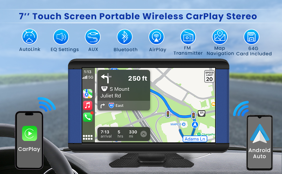 Inefala 7inch Portable Wireless Apple CarPlay Car Stereo