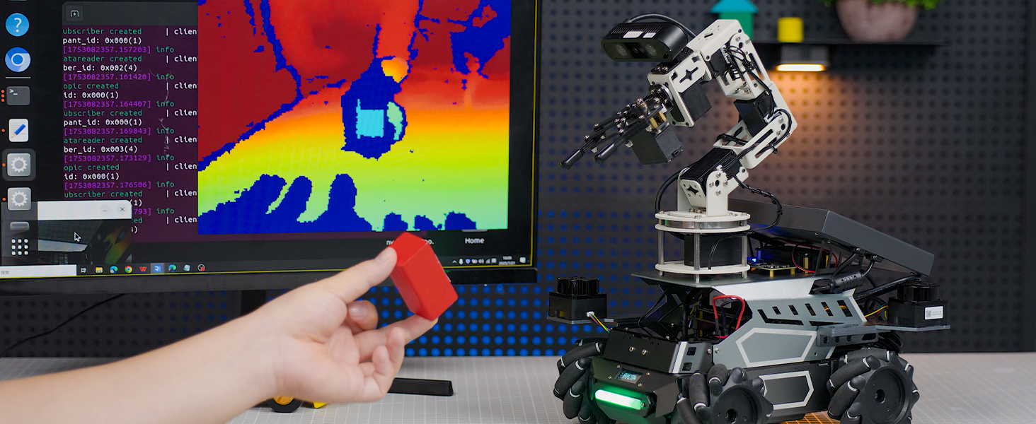 Computer screens displaying technical software interfaces with colorful data visualizations, including thermal or heat map imagery in red and blue colors.