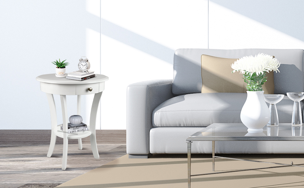 NO MORE TAG Round End Table Side Table with Wooden Storage