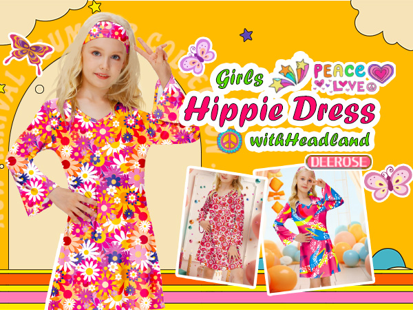 Amazon.com: 70s Floral Dress 60s Halloween Hippie Groovy