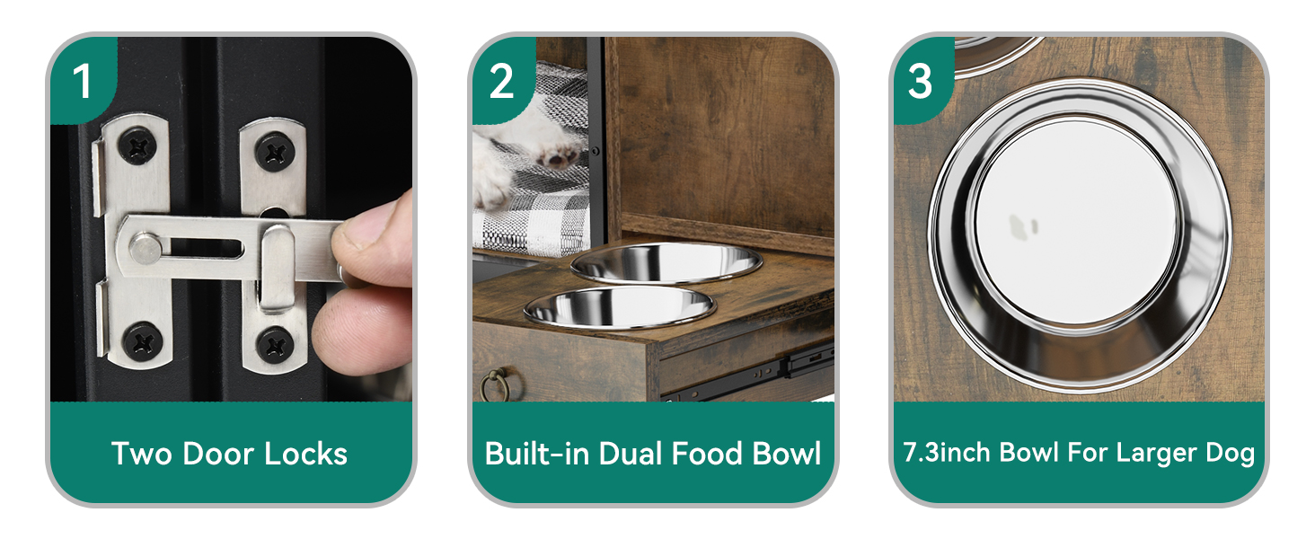 YITAHOME 94.5" Large Dog Crate Furniture with Feeder Bowls