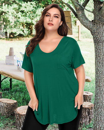 BELAROI Women Plus Size V-Neck Tunic Tops Loose T Shirt with Pocket