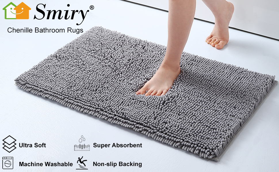 smiry Bathroom Rugs and Mats Set, 2 Piece Chenille Bath Mat