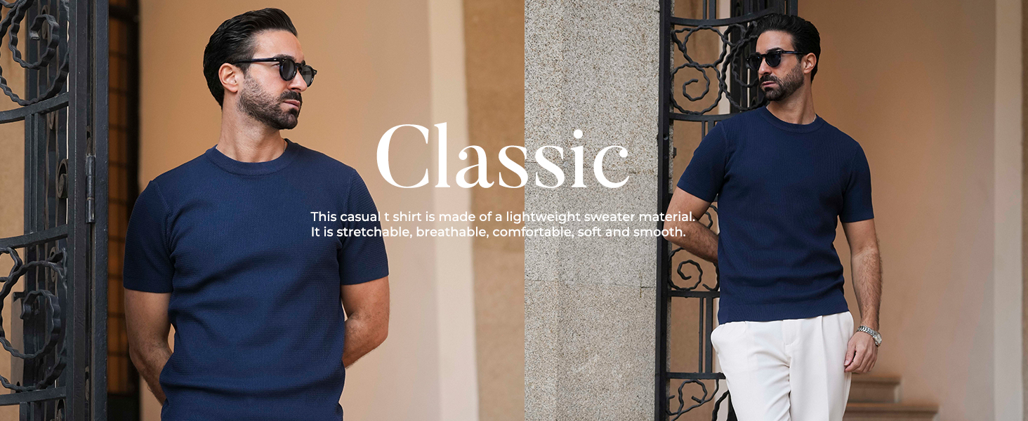 mens crewneck t shirt short sleeve summer knit shirts fashion textured tshirt