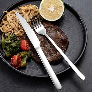 Mirror Polished. Silverware Set with Spoon Knife and Fork. Classic & Simple Design